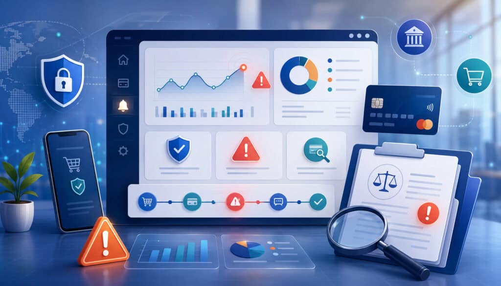 Chargeback alert and dispute tracking dashboard illustration