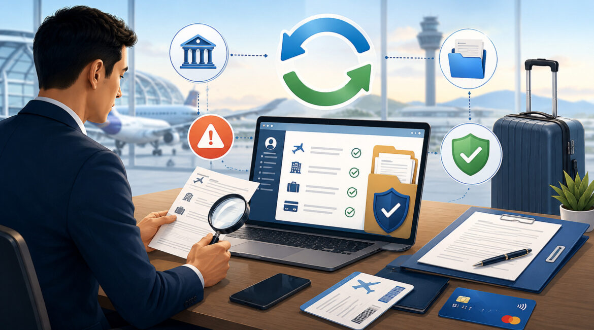 Travel merchant reviewing chargeback representment documents