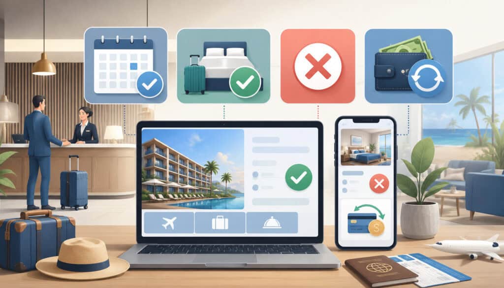 Hotel booking cancellation and refund policy illustration