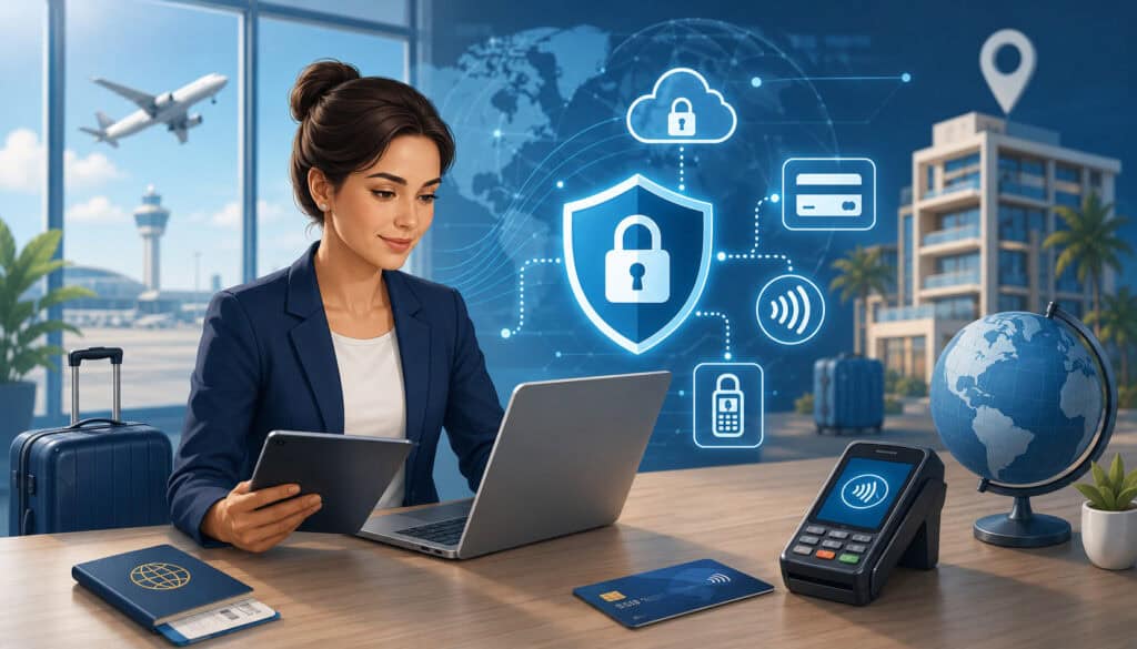 Travel business securing cardholder data with payment protection icons