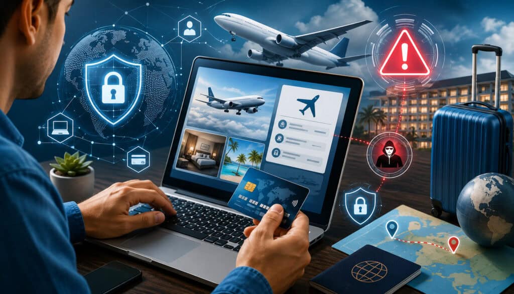 Online travel booking payment security risk illustration