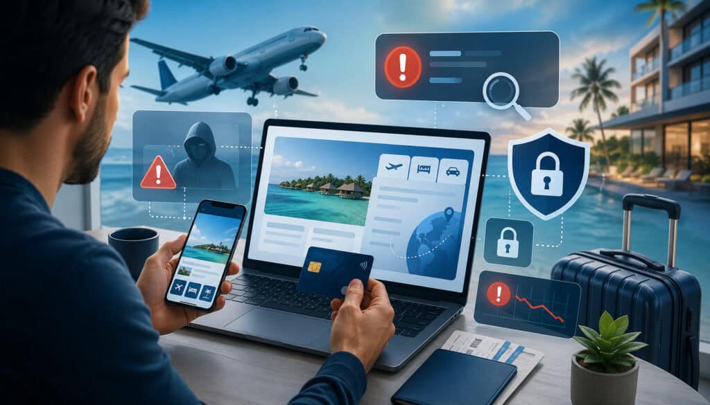 Online travel payment security and card-not-present risk illustration