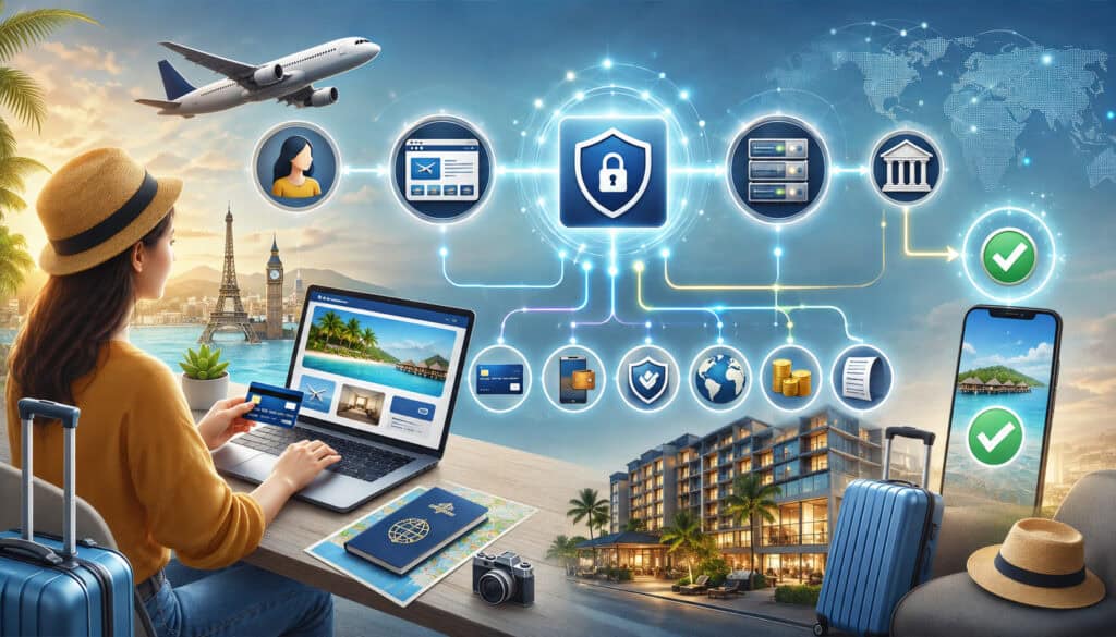Secure travel payment gateway flow illustration