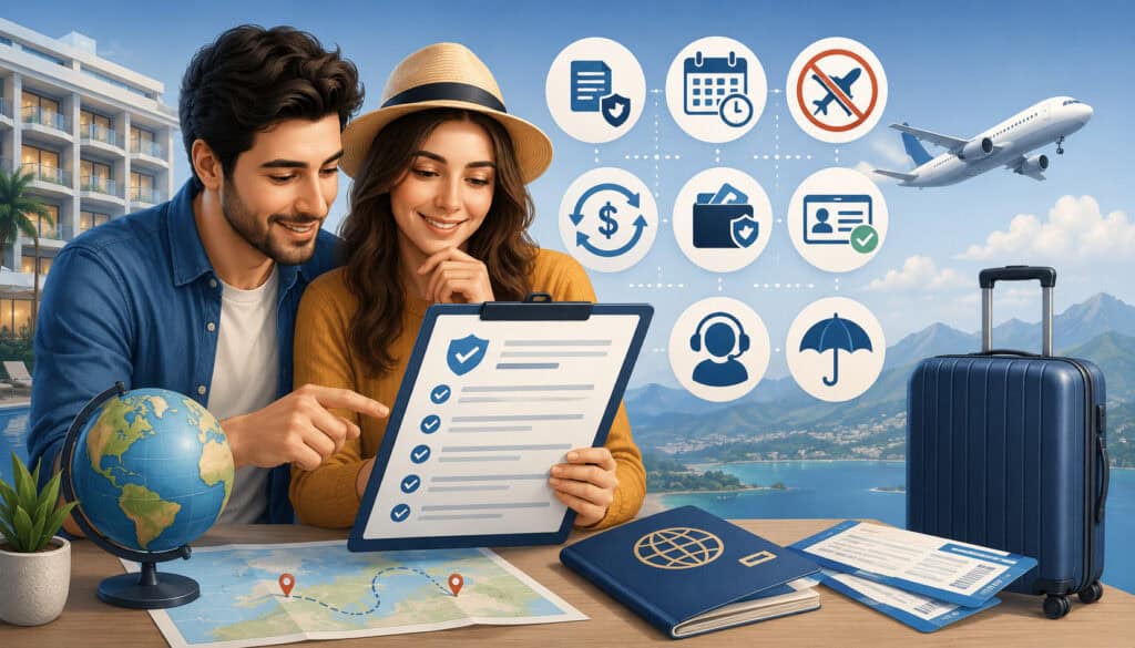 Travel booking terms and conditions illustration